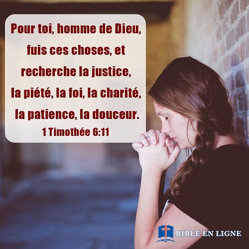 Pour toi, homme de Dieu, fuis ces choses, et recherche la justice, la piété, la foi, la charité, la patience, la douceur. (1 Timothée 6:11)
