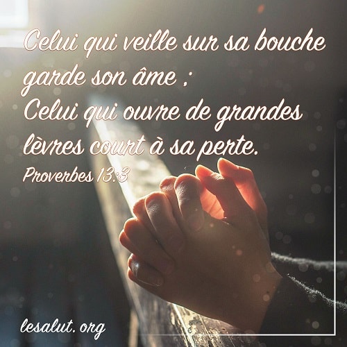 Proverbes 13:3 Celui qui veille sur sa bouche garde son âme ; Celui qui ouvre de grandes lèvres court à sa perte.