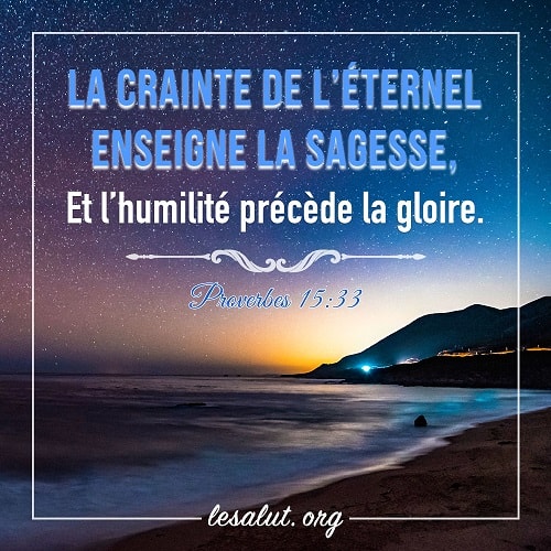Proverbes 15:33 La crainte de l’Éternel enseigne la sagesse, Et l’humilité précède la gloire.