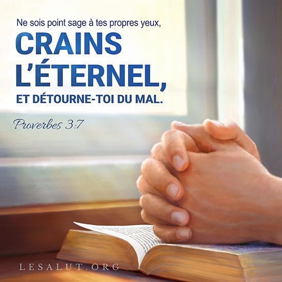 Ne sois point sage à tes propres yeux, Crains l’Éternel, et détourne-toi du mal. — Proverbes 3:7